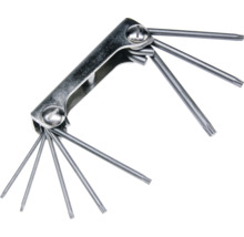 Klappbarer Torx-Schlüsselsatz aus Metall mit mehreren Schlüsseln in verschiedenen Größen.