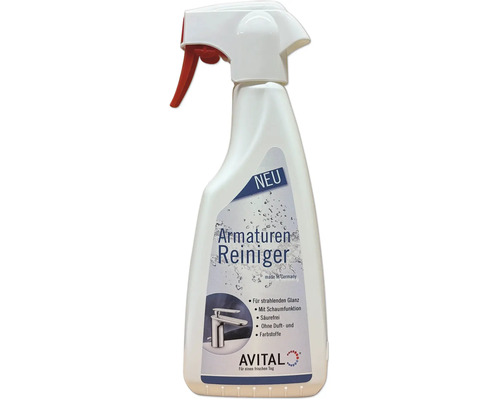 AVITAL Armaturenreiniger in der Sprühflasche mit Schaumfunktion, säurefrei für glänzende Badarmaturen und Küchenarmaturen.