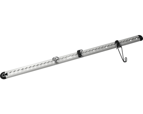 Rail d'arrimage type Airline en aluminium avec fixations et embouts pour la sécurisation du chargement.