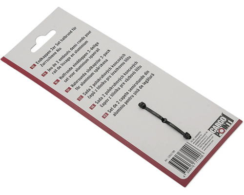 Verso de l'emballage pour Cargo Point jeu de 2 embouts demi-ronds pour rail de lissage en aluminium avec Cargo Point Logo.