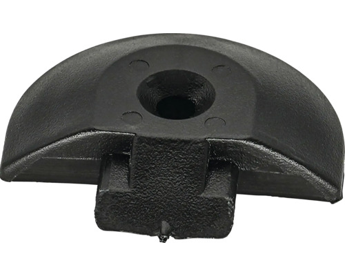 Patin ou butée en plastique noir en forme de D avec trou pour montage par vis.