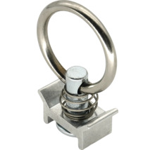 Pion de fixation pour rail d'arrimage avec anneau en métal, à ressort pour l'arrimage de charges.