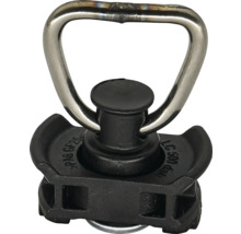 Pion de fixation pour rails d'arrimage avec base en plastique noir et anneau métallique, capacité de charge 500 Dekanewton.
