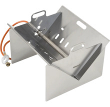 Gasbräter-Einsatz aus Edelstahl mit Brennrohr, Gasschlauch und Druckregler.