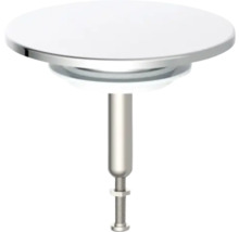 Bouchon de lavabo avec couvercle blanc et tige métallique réglable.