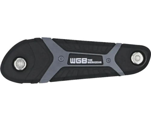 Schwarzer und grauer WGB Klapphalter für Stiftschlüssel-Satz mit ergonomischem Griff und WGB Logo.