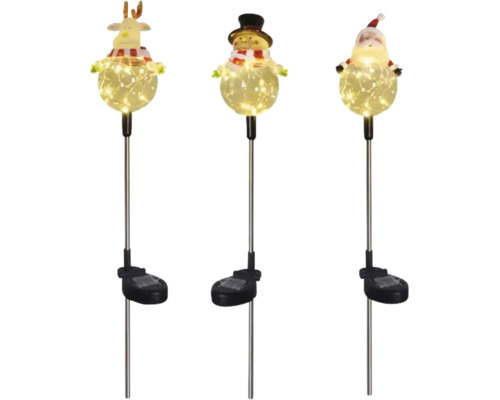 Solar-Gartenstecker 3er-Set mit Rentier, Schneemann und Weihnachtsmann, LED-Gartenbeleuchtung für Weihnachten.