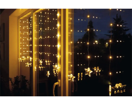 Rideau lumineux à LED avec étoiles à la fenêtre, lumière blanc chaud, éclairage de Noël pour l'intérieur.