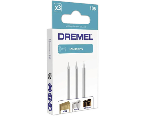 Dremel Graviermesser 105 Dreierpack für Holz, Kunststoff und Weichmetall mit einem Durchmesser von 0,8 Millimeter.