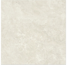Carrelage en grès cérame aspect marbre beige clair.