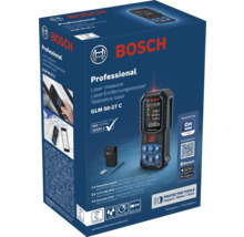 Télémètre laser Bosch Professional GLM 50-27 C dans son emballage avec Bluetooth, portée de 50 Meter, housse de protection et accessoires.