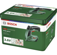 Agrafeuse sans fil Bosch PTK 3,6 LI avec 3,6 Volt dans une boîte métallique.