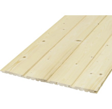 Bois profilé en épicéa ou en pin avec assemblage à rainure et languette et veinure visible avec nœuds.