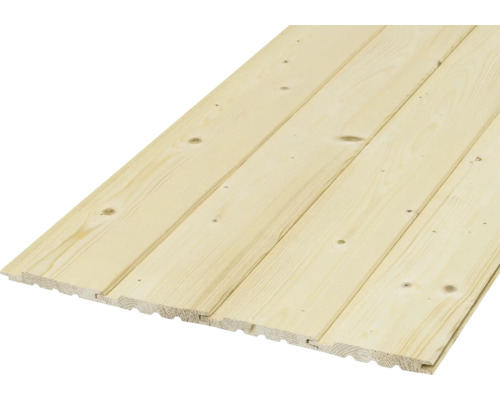 Bois profilé en épicéa ou en pin avec assemblage à rainure et languette et veinure visible avec nœuds.