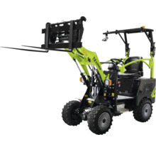 Chargeuse compacte électrique Zipper avec fourche à palettes et quatre roues tout-terrain