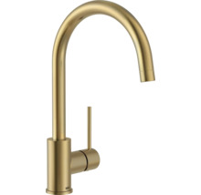 Einhebel-Küchenarmatur von Lenz in Gold-Optik gebürstet mit hohem C-Auslauf.