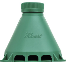 Piège à limaces Hauert en plastique vert avec bouchon à vis et ouvertures d'entrée à la base.