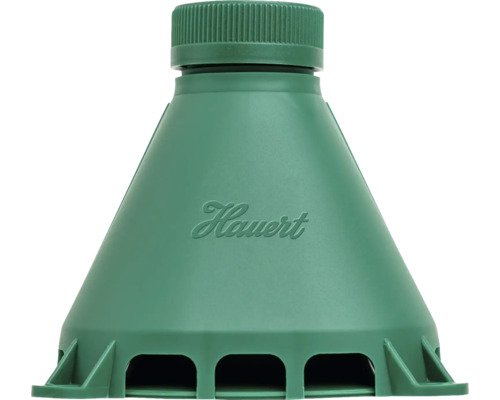 Piège à limaces vert en plastique avec Hauert Logo et bouchon à vis.