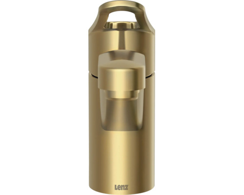 Einhebel-Waschtischarmatur von Lenz aus gebürstetem Metall mit Lenz Logo.