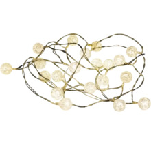 LED-Lichterkette mit strukturierten Deko-Kugeln in Crackle-Optik und dunklem Kabel für den Innenbereich.