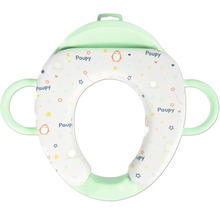 Réducteur de toilette rembourré vert clair pour enfants avec poignées et motif de pingouins et d'étoiles de Poupy.