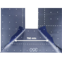 Dachmembrane oder Abdichtungsfolie mit Markierungen und einer Massangabe von 780 Millimetern.