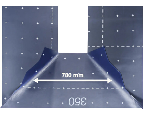Dachmembrane oder Abdichtungsfolie mit Markierungen und einer Massangabe von 780 Millimetern.