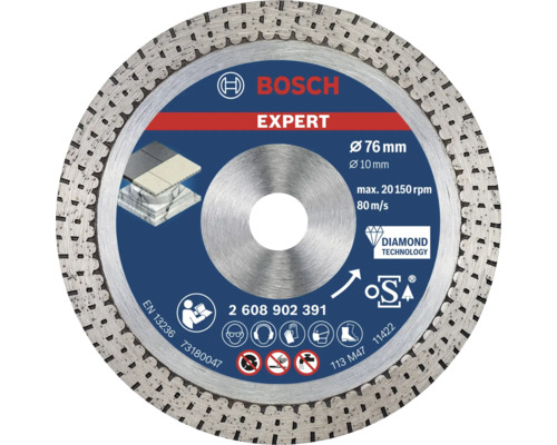 Disque à tronçonner diamanté Bosch Expert 76 mm pour carrelage et pierre avec technologie diamant et marquage de sécurité