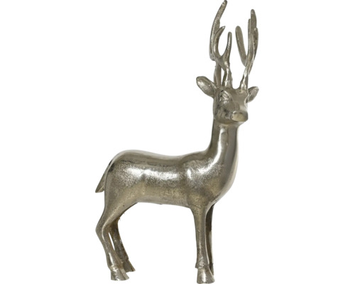Figurine décorative cerf aspect métallique avec bois, debout