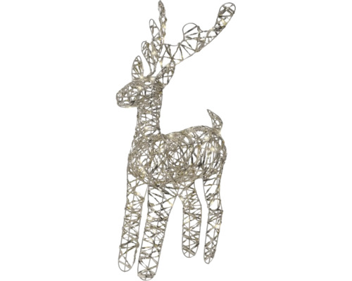 Figurine de renne à LED en maille métallique argentée avec lumières blanc chaud.