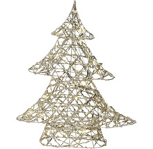 Sapin de Noël en treillis métallique avec lampes LED blanc chaud intégrées pour la décoration intérieure.