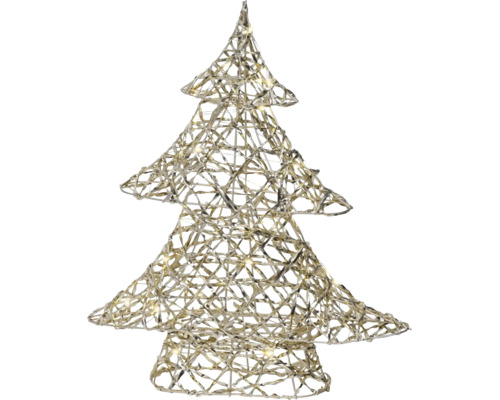 Sapin de Noël en treillis métallique avec lampes LED blanc chaud intégrées pour la décoration intérieure.
