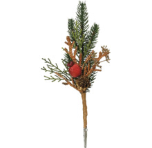 Weihnachtsclip mit künstlichen Zweigen, Tannenzapfen, roter Beere und Metallclip.