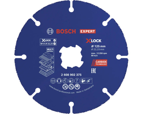 Disque à tronçonner Bosch Expert Multi Material avec fixation X Lock, diamètre 125 millimètres, pour meuleuse d angle, technologie carbure.