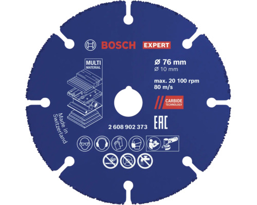 Disque à tronçonner Bosch Expert Multi Material avec diamètre de 76 millimètres et alésage de 10 millimètres pour outils multifonctions