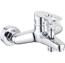 Mitigeur de baignoire monocommande en métal chromé pour installation murale avec inverseur manuel.