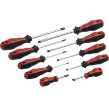 Jeu de dix tournevis Pattfield avec différents tournevis plats et tournevis cruciformes.