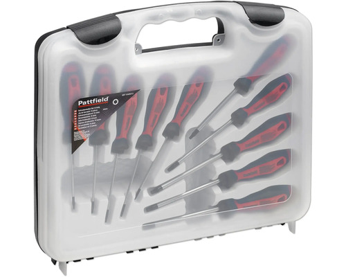 Jeu de tournevis Pattfield 10 pièces dans un coffret en plastique avec poignée