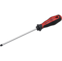 Pattfield Schlitzschraubendreher mit ergonomischem Griff in Schwarz und Rot und langer Stahlklinge.