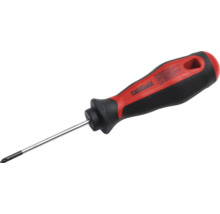 Pattfield Kreuzschlitzschraubendreher mit ergonomischem schwarz-rotem Griff und Stahlklinge.