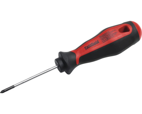 Pattfield Kreuzschlitzschraubendreher mit ergonomischem schwarz-rotem Griff und Stahlklinge.