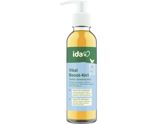 Ida Plus Vital Boost 4in1 flüssiges Ergänzungsfuttermittel für Geflügel in einer Pumpflasche mit Vitamin A und Vitamin D.