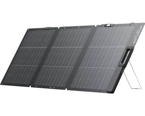 Panneau solaire pliable EcoFlow avec trois segments et support intégré.