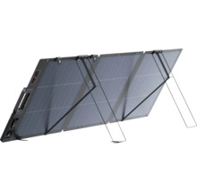 Panneau solaire pliable avec quatre segments et supports intégrés pour un positionnement optimal.