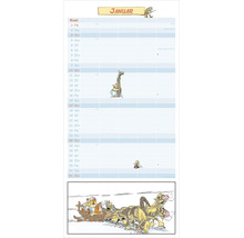 Asterix Familienplaner Kalenderblatt für Januar mit Spalten für Namen und Comic Illustrationen.