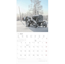 Wandkalender Blatt Januar 2027, Motiv alter Traktor in verschneiter Winterlandschaft.