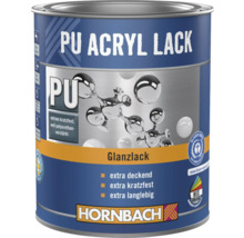 Vernis acrylique PU Hornbach brillant, extra couvrant, résistant aux rayures et durable, Hornbach Logo, label écologique Ange Bleu.