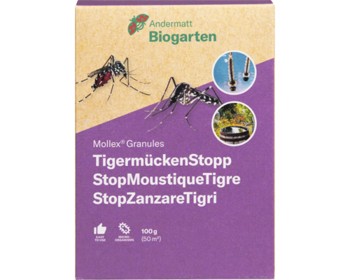Andermatt Biogarten Mollex Granulat TigermückenStopp 100 Gramm für 50 Quadratmeter gegen Mückenlarven, einfach anzuwenden auf Mikroorganismenbasis.