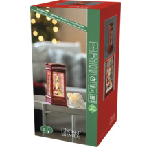Konstsmide LED Wasserlaterne Telefonzelle mit Weihnachtsmann, Innenbereich, 5 Stunden Timer, Maße 9 mal 20 Zentimeter, Konstsmide Logo.