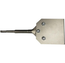 Bodenstripper-Meißel aus Stahl mit SDS-Schaft und auswechselbarem Blatt mit drei Verschraubungen.